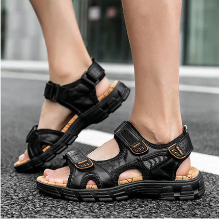 Brand Classic Mens Sandals Summer Genuine Leather Sandals Men Outdoor Casual Lightweight Sandal Fashion Men Sneakers Size 38-46