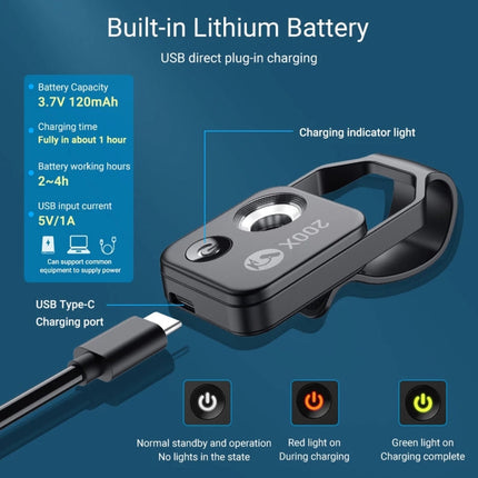 APEXEL™ APL-MS002BK 200X HD Universal Portable Mobile Phone Microscope with LED Light (Black)