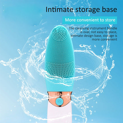 Battery-powered Silicone Acoustic Wave Face Skin Care Electric Facial Cleanser (Blue)