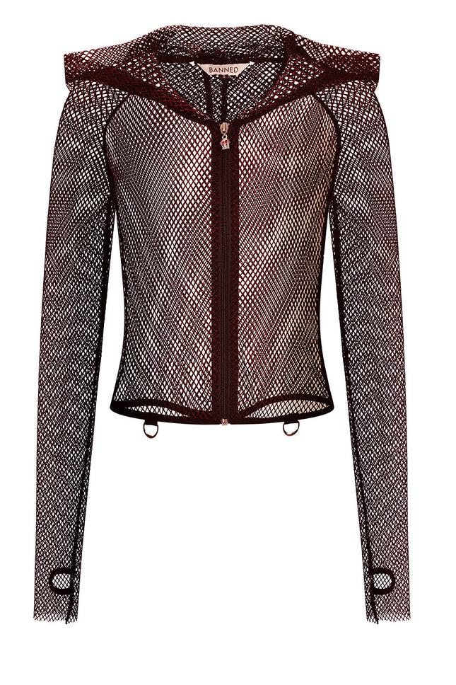 Banned Apparel Liora Red Metallic Fishnet Hoodie