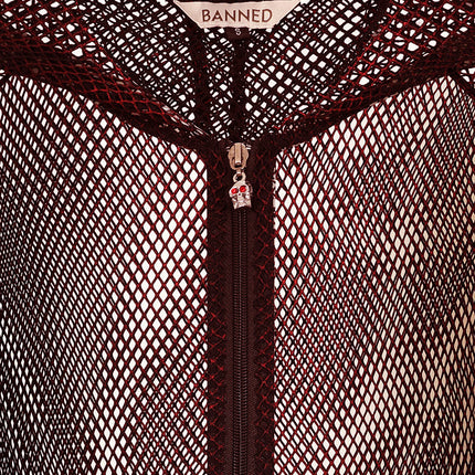 Banned Apparel Liora Red Metallic Fishnet Hoodie