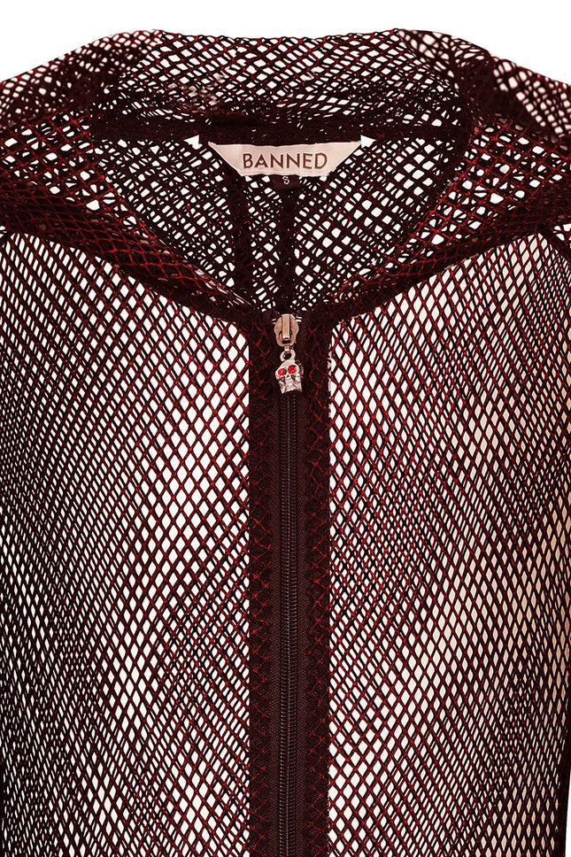 Banned Apparel Liora Red Metallic Fishnet Hoodie