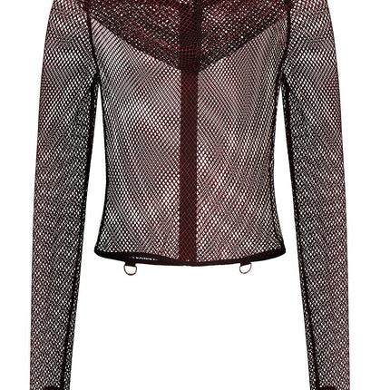 Banned Apparel Liora Red Metallic Fishnet Hoodie
