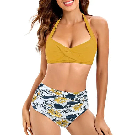 Bikini Set Ruched Swimwear Women Print Swimsuit Push Up High Waist Bikinis Plus Size Bathing Suit