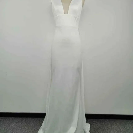 Elegant white V-Neck Evening Dress Women Fine Lace Party Ball Gown Sexy Princess Dress Wedding Gowns Girl