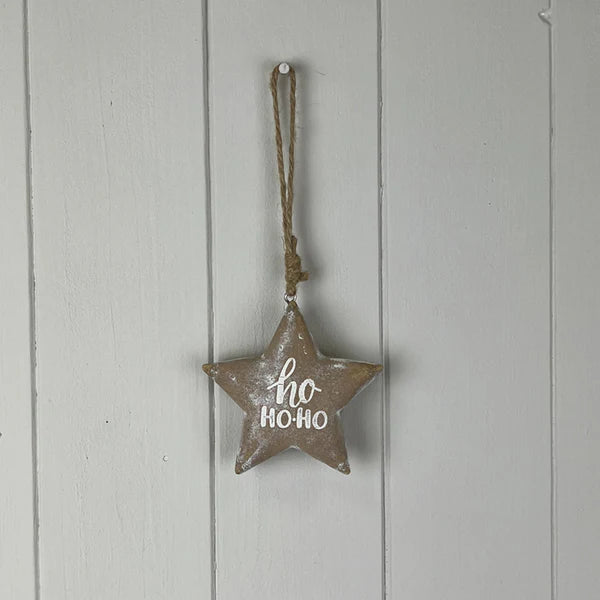 "Ho Ho Ho" Wooden Hanging Star H8.8cm W8.8cm D3cm  Weight-49g