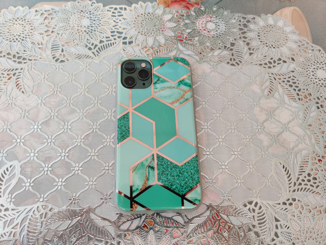 Marble Geometric TPU Green Case - For iPhone 11 Pro