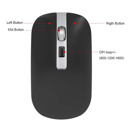 HXSJ M30 Rechargeable Wireless Mouse Metal Wheel Mute 2.4G Office Mouse 500 mAh Built-in Battery