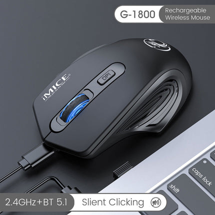 iMICE G-1800 Rechargeable 4 Buttons 1600 DPI 2.4GHz & Bluetooth Silent Wireless Mouse for Computer PC Laptop (Black)