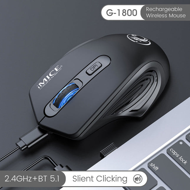 iMICE G-1800 Rechargeable 4 Buttons 1600 DPI 2.4GHz & Bluetooth Silent Wireless Mouse for Computer PC Laptop (Black)