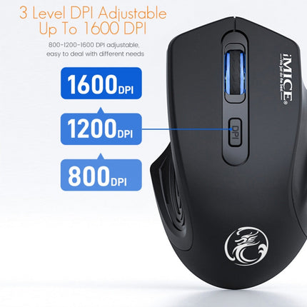 iMICE G-1800 Rechargeable 4 Buttons 1600 DPI 2.4GHz & Bluetooth Silent Wireless Mouse for Computer PC Laptop (Black)