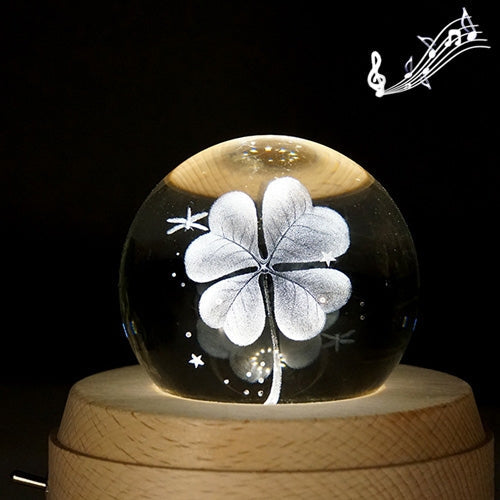 3D Word Engraving Crystal Ball Music Box Clover Pattern Electronic Swivel Musical Birthday Gift Home Decor with Music