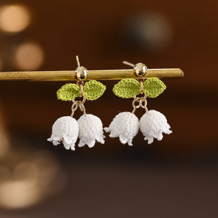 Lily of the Valley Fairy Bell Micro Crochet Earrings – Delicate White, Pink & Blue Blossoms