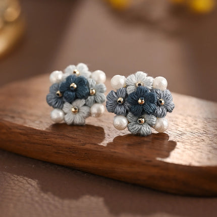 Blooming Puff Flower Pearl Micro Crochet Earrings – Handmade Colourful Floral Studs