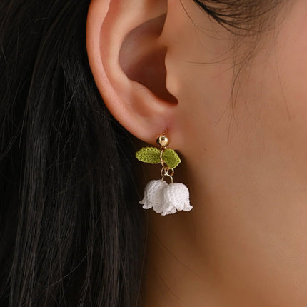 Lily of the Valley Fairy Bell Micro Crochet Earrings – Delicate White, Pink & Blue Blossoms