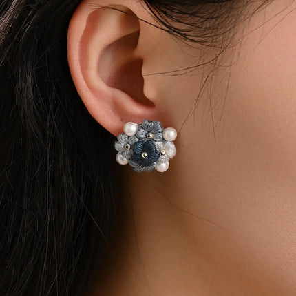 Blooming Puff Flower Pearl Micro Crochet Earrings – Handmade Colourful Floral Studs