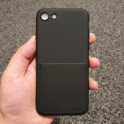 Liquid Silicone PU Leather Black Case With Card Slot - For iPhone X / Xs