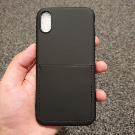 Liquid Silicone PU Leather Black Case With Card Slot - For iPhone X / Xs