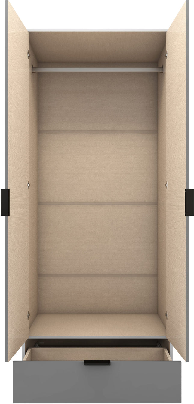 Madrid 2 Door 1 Drawer Mirrored Wardrobe Grey/White