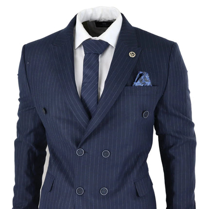 AK-16 - Men's Double Breasted Suit Navy Pinstripe 1920s Gangster Blinders Wedding