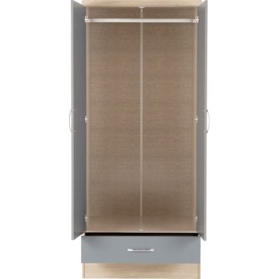Nevada Mirrored 2 Door 1 Drawer Wardrobe White Gloss