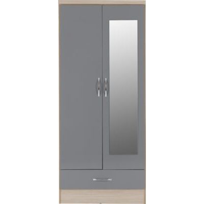 Nevada Mirrored 2 Door 1 Drawer Wardrobe White Gloss