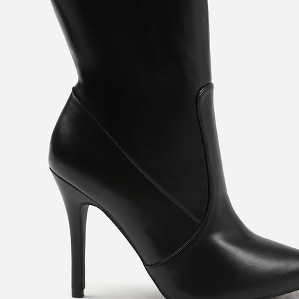 ZOYA HIGH HEEL CALF BOOT IN BLACK FAUX LEATHER