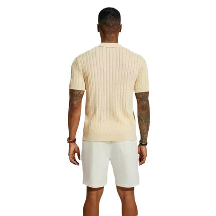 Summer Cool Knitted Men's Shirt Short Sleeved Lapel Solid Color