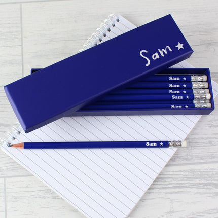 Personalised Star Box And 12 Blue HB Pencils