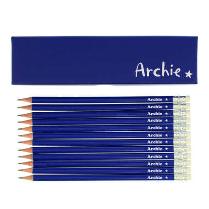 Personalised Star Box And 12 Blue HB Pencils