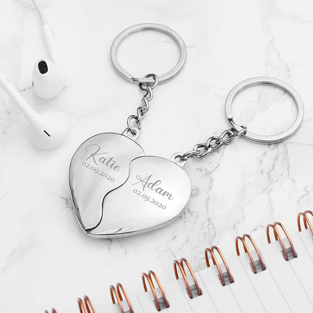 Personalised Special Date Heart Keyring Set