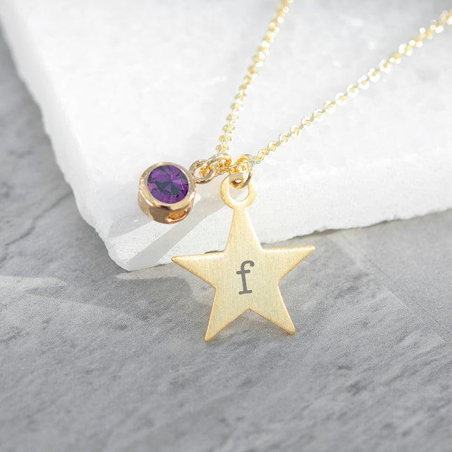 Personalised Gold Star With Birthstone Crystal Necklace