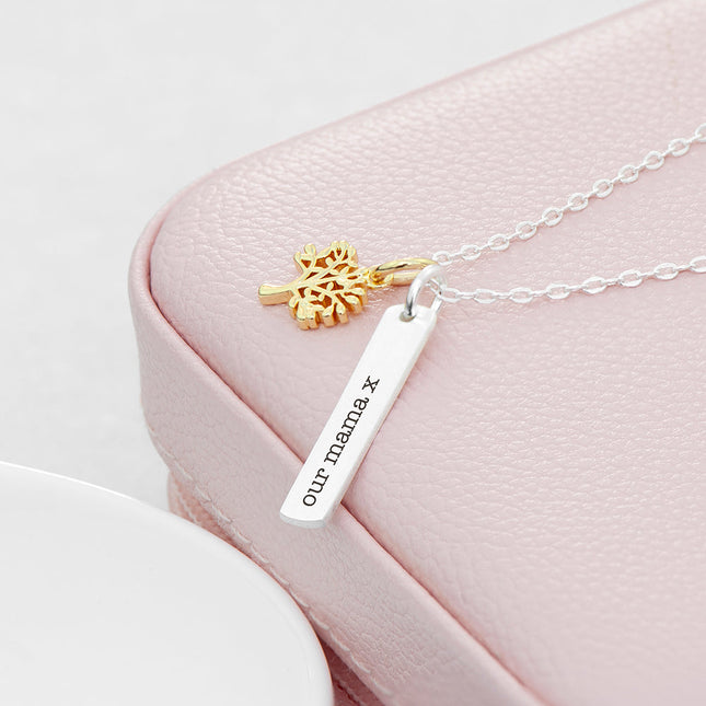 Personalised Tree Of Life Vertical Bar Necklace