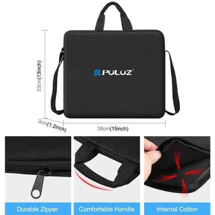 PULUZ 12 inch Ring LED Lights Portable Zipper Storage Bag Shoulder Handbags, Size: 38cm x 33cm x 3cm (Black)