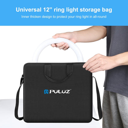 PULUZ 12 inch Ring LED Lights Portable Zipper Storage Bag Shoulder Handbags, Size: 38cm x 33cm x 3cm (Black)