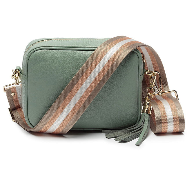 Personalised Elie Beaumont Mint Handbagwith Champagne Stripes Strap