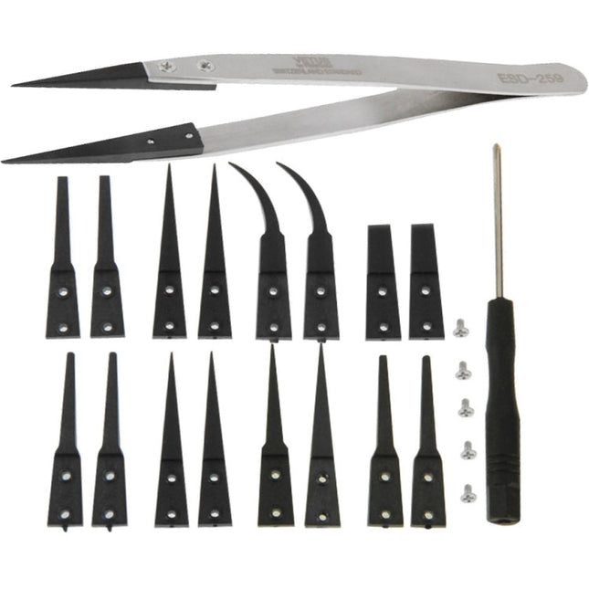 9 in 1 Replaceable Anti-Static Tweezers with Cross Screwdriver
