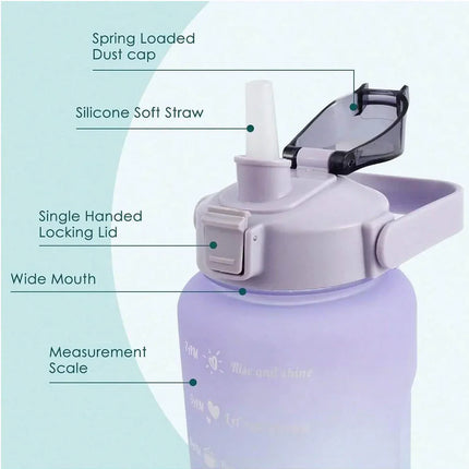 2L Water Bottle Motivational Water Bottle with Time & Capacity Marker BPA-Free Sports Water Cup Fitness Gym Running Exercise