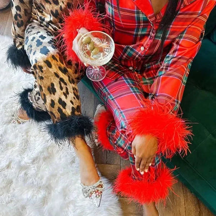 Women's Christmas Tree Plaid Satin Print Pajama Set