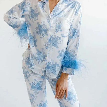 Women's Christmas Tree Plaid Satin Print Pajama Set