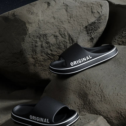 Feslishoet Women Letter Slippers Beach Slides Solid Color Mens Thick Sole Indoor Bathroom Anti Slip Shoes Summer Couple Sandals