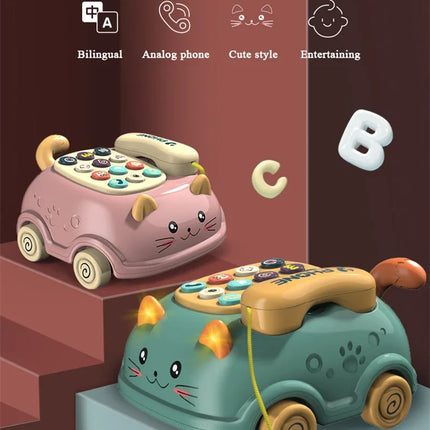 Baby 3-in-1 Musical Phone Toys Toddler Interactive Learning Toy with Lights Cat Telephone Story Early Education Montessori Gift