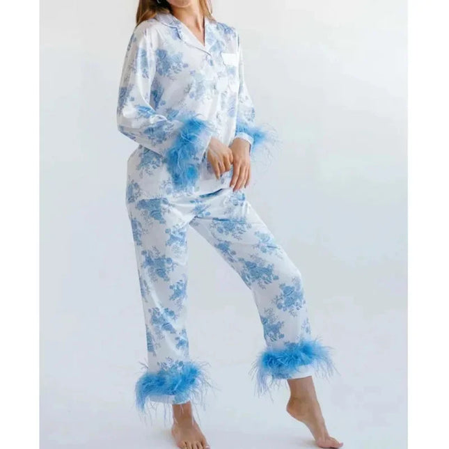 Women's Christmas Tree Plaid Satin Print Pajama Set