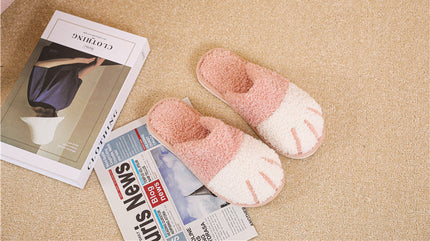 BEVERGREEN Winter Cute Cat Paw Designer House Women Fur Slippers Floor Mute Bedroom Lovers Warm Plush Shoes Indoor Fluffy Slides