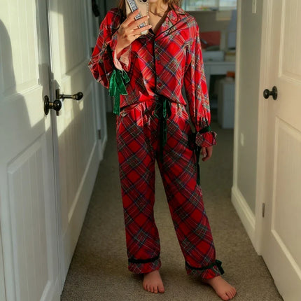 Women's Satin Silk Christmas Pajama Set