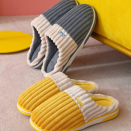 Bebealy Men Shoes Fur Women Slippers Winter House Shoes For Women Indoor Plush Warm Women Shoes 2024 Casual Home Shoes For Men