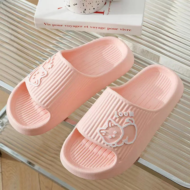 Fun Comfortable Women's SLippers Chic Cartoon Kawaii Cat Print Slides Slip-on Bathroom EVA Flat Heel Indoor Summer Fashion