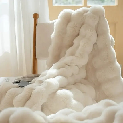 1 PC Faux Rabbit Fur ,Luxury Soft, Warm Bubble Blanket, | Cozy Throw for Bedroom, Guest Room, Living Room,4lb