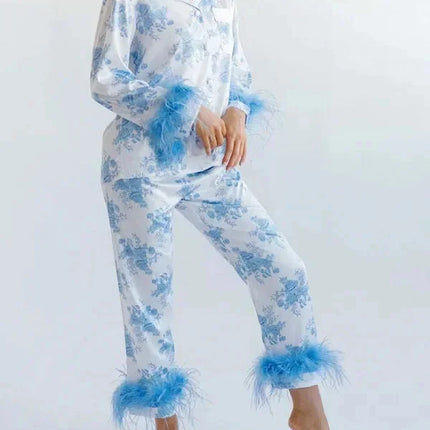 Women's Christmas Tree Plaid Satin Print Pajama Set