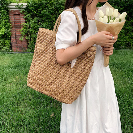 Handwoven Straw Shoulder Bag - Premium Summer Beach Tote | Artisan Woven Handbag for Women